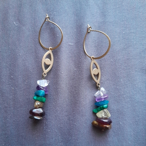 Chakra Rainbow Evil Eye Hoops - Picture 3 of 3